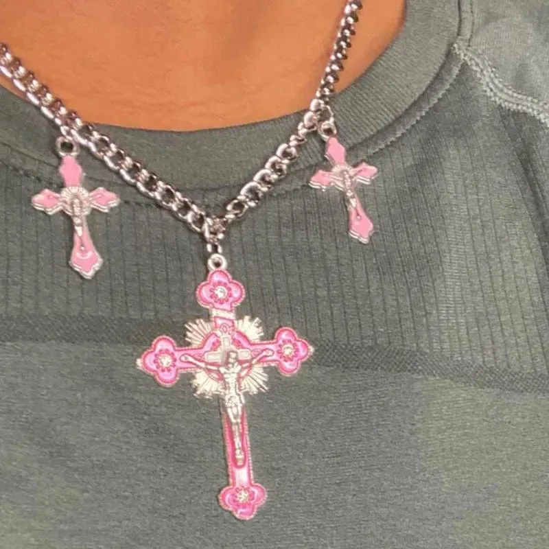 Neue Rosa Kreuz Halsketten für Frauen Y2k Mode Gothic Paar Schmuck Metall Ketten Colliers Anhänger Halskette Partei Schmuck Geschenke