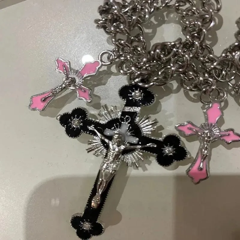 Neue Rosa Kreuz Halsketten für Frauen Y2k Mode Gothic Paar Schmuck Metall Ketten Colliers Anhänger Halskette Partei Schmuck Geschenke