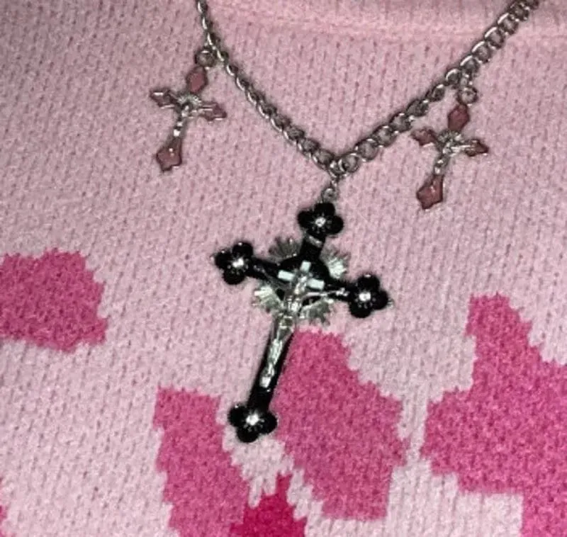 Neue Rosa Kreuz Halsketten für Frauen Y2k Mode Gothic Paar Schmuck Metall Ketten Colliers Anhänger Halskette Partei Schmuck Geschenke
