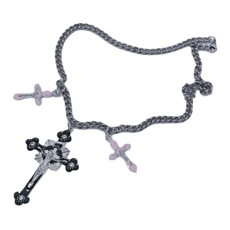Neue Rosa Kreuz Halsketten für Frauen Y2k Mode Gothic Paar Schmuck Metall Ketten Colliers Anhänger Halskette Partei Schmuck Geschenke