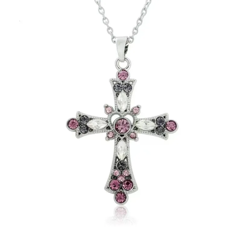 Neue Rosa Kreuz Halsketten für Frauen Y2k Mode Gothic Paar Schmuck Metall Ketten Colliers Anhänger Halskette Partei Schmuck Geschenke