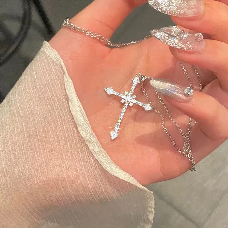 Neue Rosa Kreuz Halsketten für Frauen Y2k Mode Gothic Paar Schmuck Metall Ketten Colliers Anhänger Halskette Partei Schmuck Geschenke
