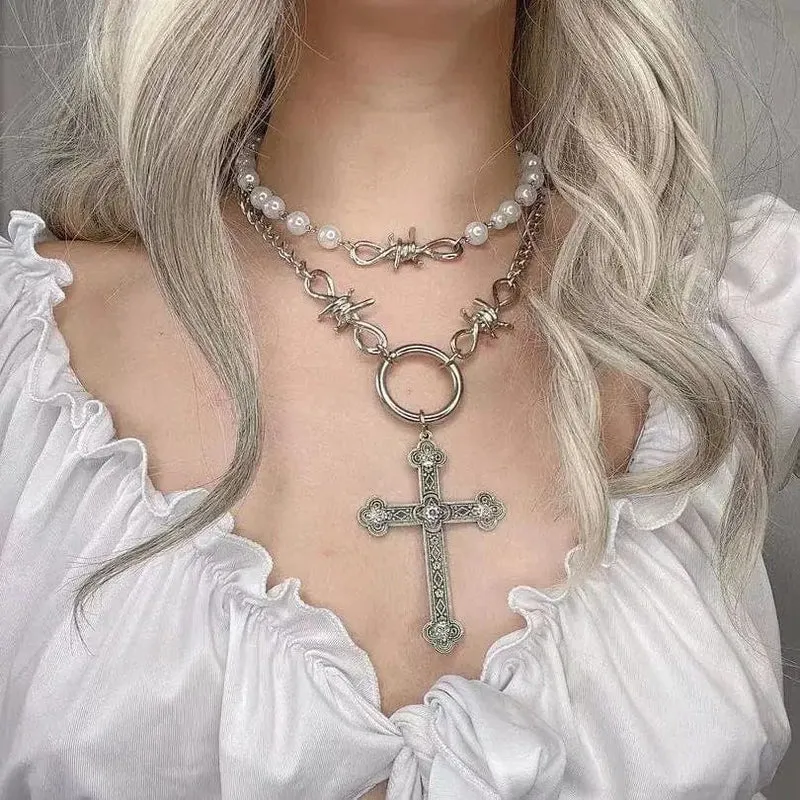 Neue Rosa Kreuz Halsketten für Frauen Y2k Mode Gothic Paar Schmuck Metall Ketten Colliers Anhänger Halskette Partei Schmuck Geschenke