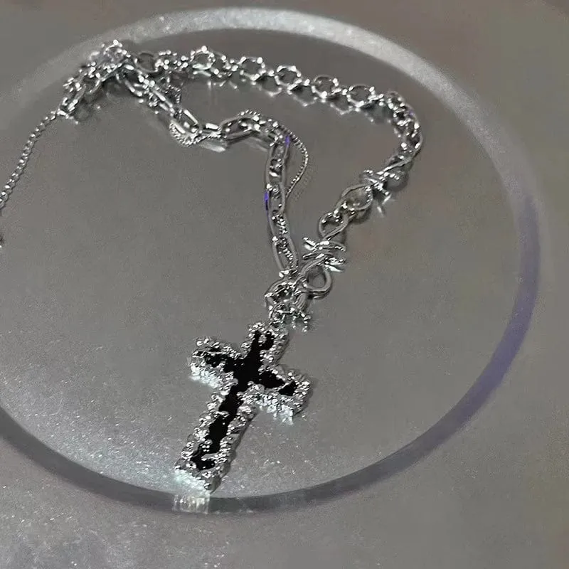 Neue Rosa Kreuz Halsketten für Frauen Y2k Mode Gothic Paar Schmuck Metall Ketten Colliers Anhänger Halskette Partei Schmuck Geschenke