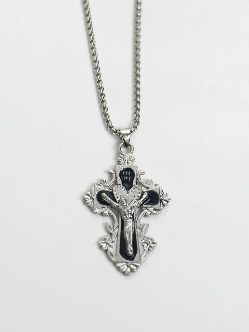 Neue Rosa Kreuz Halsketten für Frauen Y2k Mode Gothic Paar Schmuck Metall Ketten Colliers Anhänger Halskette Partei Schmuck Geschenke