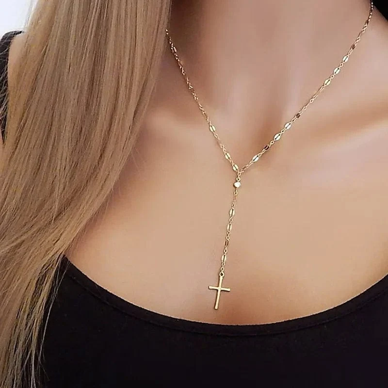 Neue Rosa Kreuz Halsketten für Frauen Y2k Mode Gothic Paar Schmuck Metall Ketten Colliers Anhänger Halskette Partei Schmuck Geschenke
