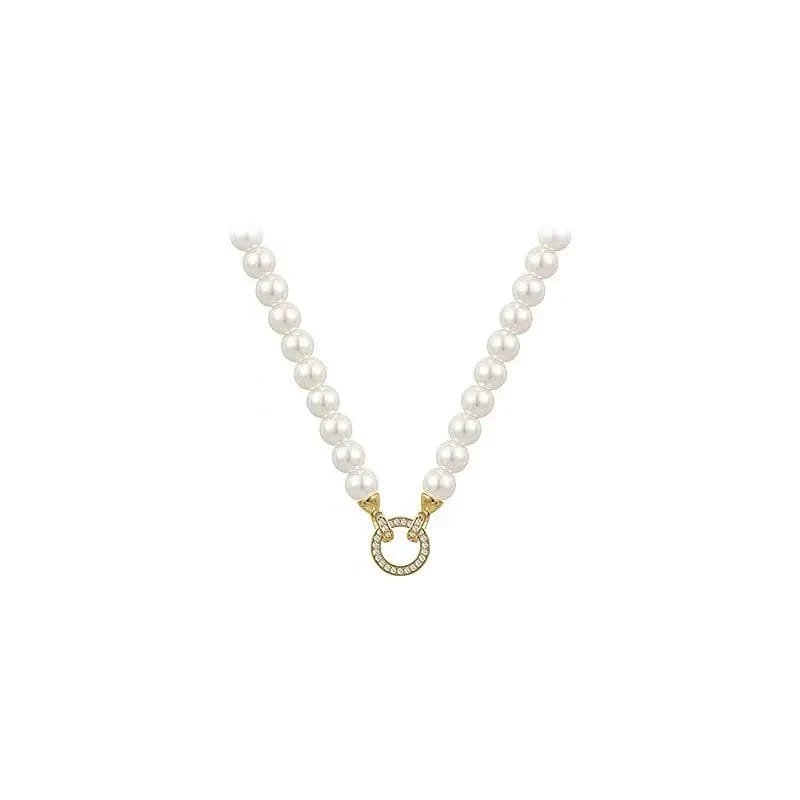 Französische elegante Mikro-Set Zirkon runde Schnalle Imitation Perle Perlen Halskette für Damen Temperament Schmuck süße Accessoires