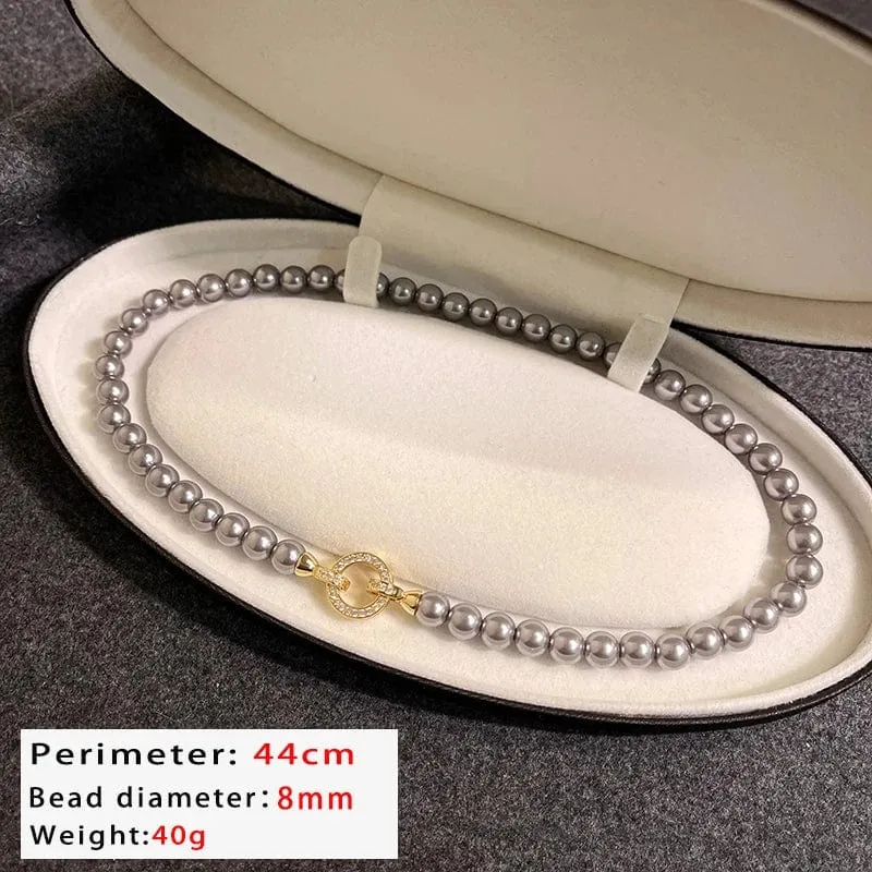 Französische elegante Mikro-Set Zirkon runde Schnalle Imitation Perle Perlen Halskette für Damen Temperament Schmuck süße Accessoires