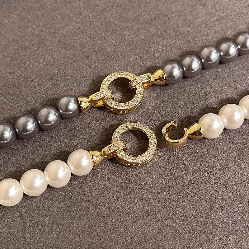 Französische elegante Mikro-Set Zirkon runde Schnalle Imitation Perle Perlen Halskette für Damen Temperament Schmuck süße Accessoires