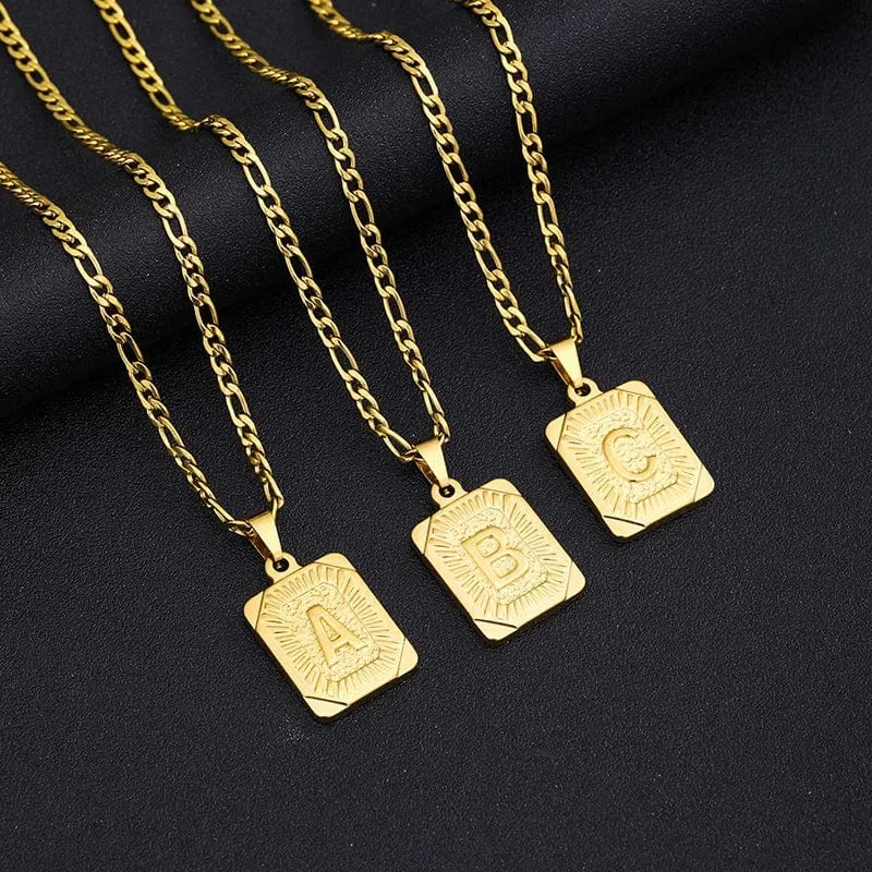 Halskette mit Anfangsbuchstaben-Anhänger aus Edelstahl, goldene kubanische Kette, AZ, Alphabet, Namensschmuck für Männer und Frauen, Geschenk
