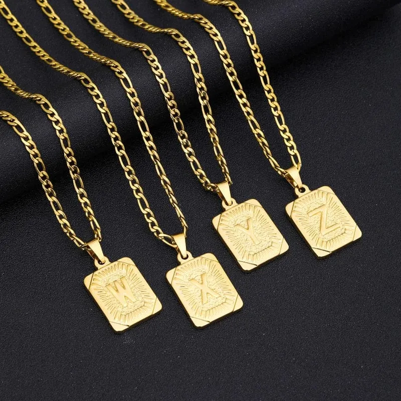 Halskette mit Anfangsbuchstaben-Anhänger aus Edelstahl, goldene kubanische Kette, AZ, Alphabet, Namensschmuck für Männer und Frauen, Geschenk