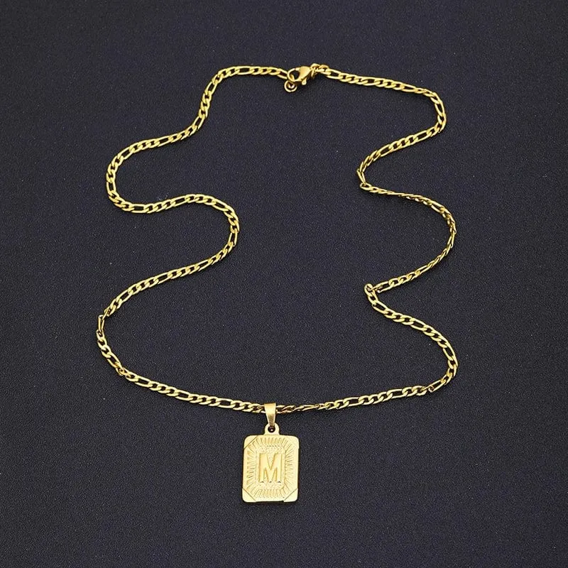 Halskette mit Anfangsbuchstaben-Anhänger aus Edelstahl, goldene kubanische Kette, AZ, Alphabet, Namensschmuck für Männer und Frauen, Geschenk