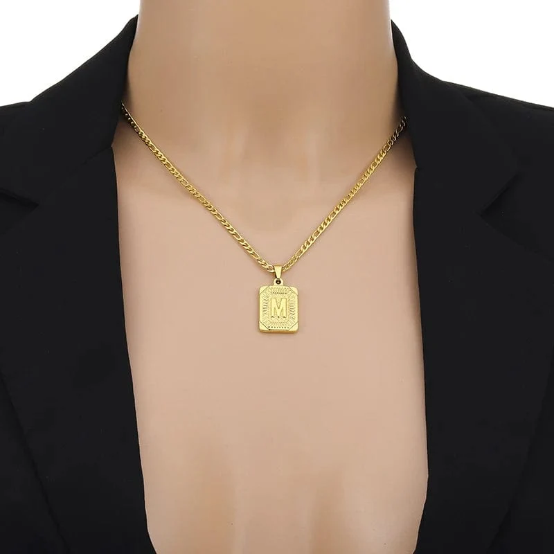 Halskette mit Anfangsbuchstaben-Anhänger aus Edelstahl, goldene kubanische Kette, AZ, Alphabet, Namensschmuck für Männer und Frauen, Geschenk