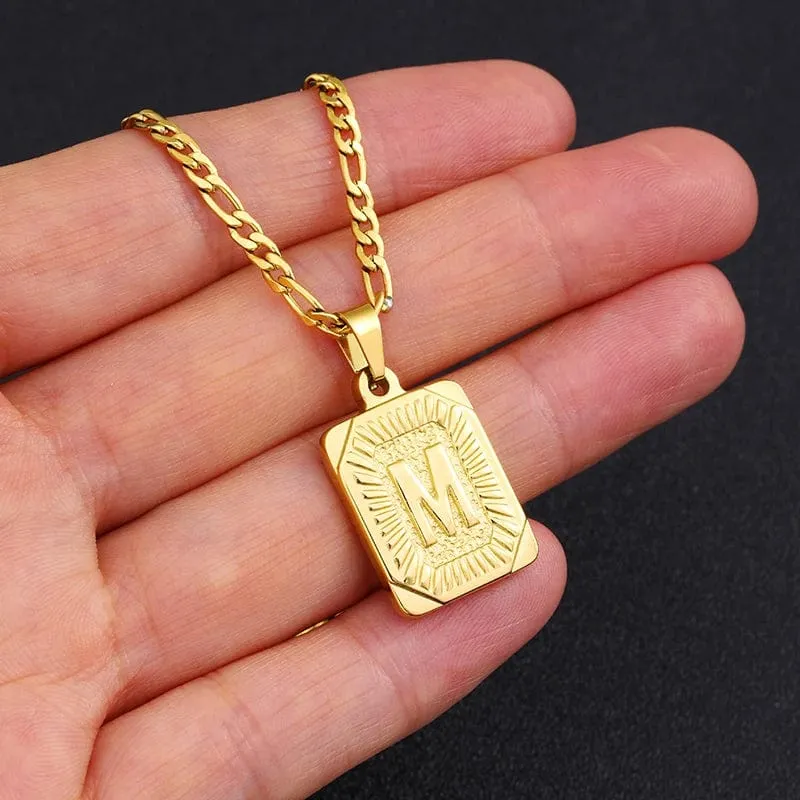 Halskette mit Anfangsbuchstaben-Anhänger aus Edelstahl, goldene kubanische Kette, AZ, Alphabet, Namensschmuck für Männer und Frauen, Geschenk