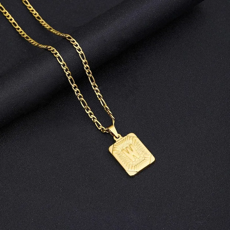 Halskette mit Anfangsbuchstaben-Anhänger aus Edelstahl, goldene kubanische Kette, AZ, Alphabet, Namensschmuck für Männer und Frauen, Geschenk