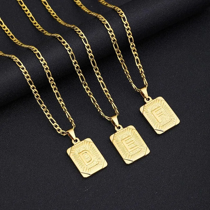 Halskette mit Anfangsbuchstaben-Anhänger aus Edelstahl, goldene kubanische Kette, AZ, Alphabet, Namensschmuck für Männer und Frauen, Geschenk