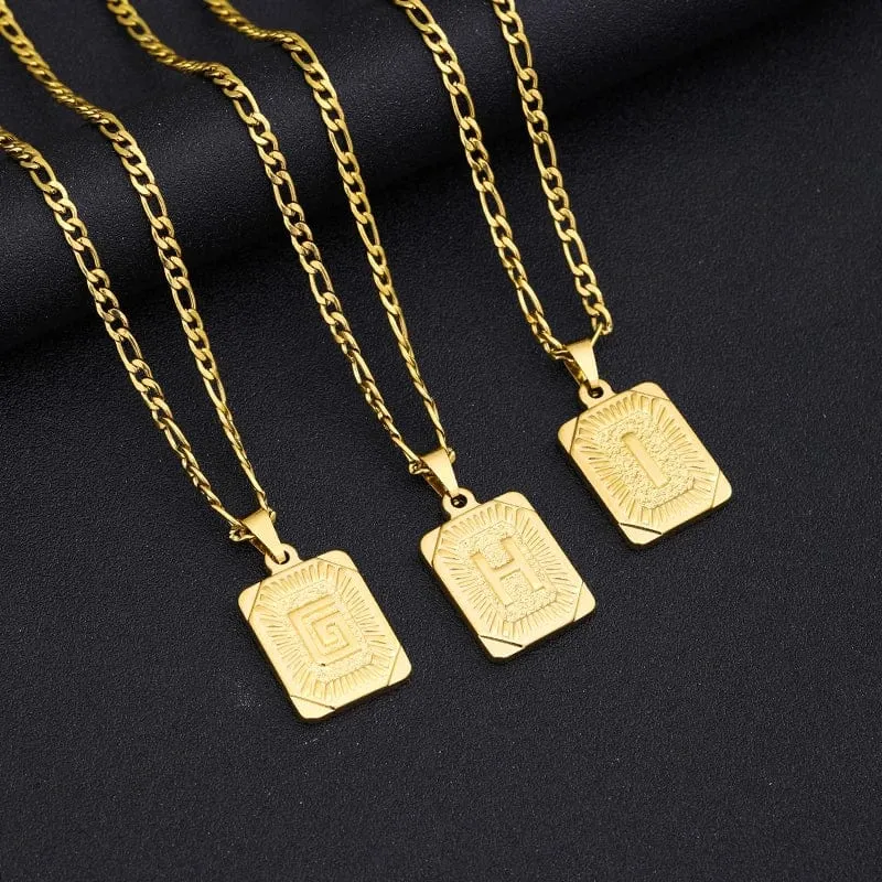 Halskette mit Anfangsbuchstaben-Anhänger aus Edelstahl, goldene kubanische Kette, AZ, Alphabet, Namensschmuck für Männer und Frauen, Geschenk