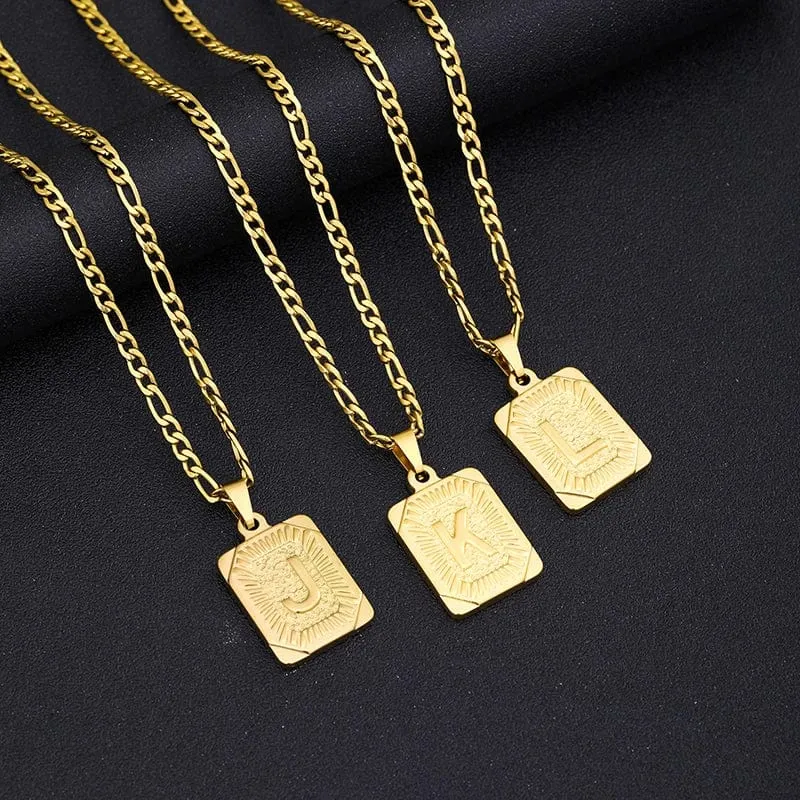 Halskette mit Anfangsbuchstaben-Anhänger aus Edelstahl, goldene kubanische Kette, AZ, Alphabet, Namensschmuck für Männer und Frauen, Geschenk