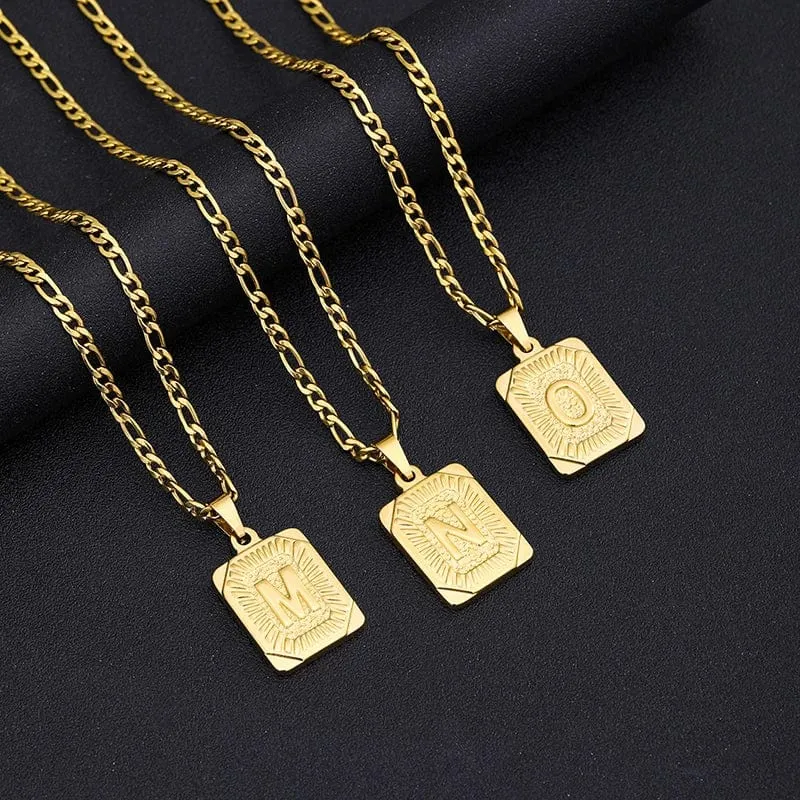 Halskette mit Anfangsbuchstaben-Anhänger aus Edelstahl, goldene kubanische Kette, AZ, Alphabet, Namensschmuck für Männer und Frauen, Geschenk