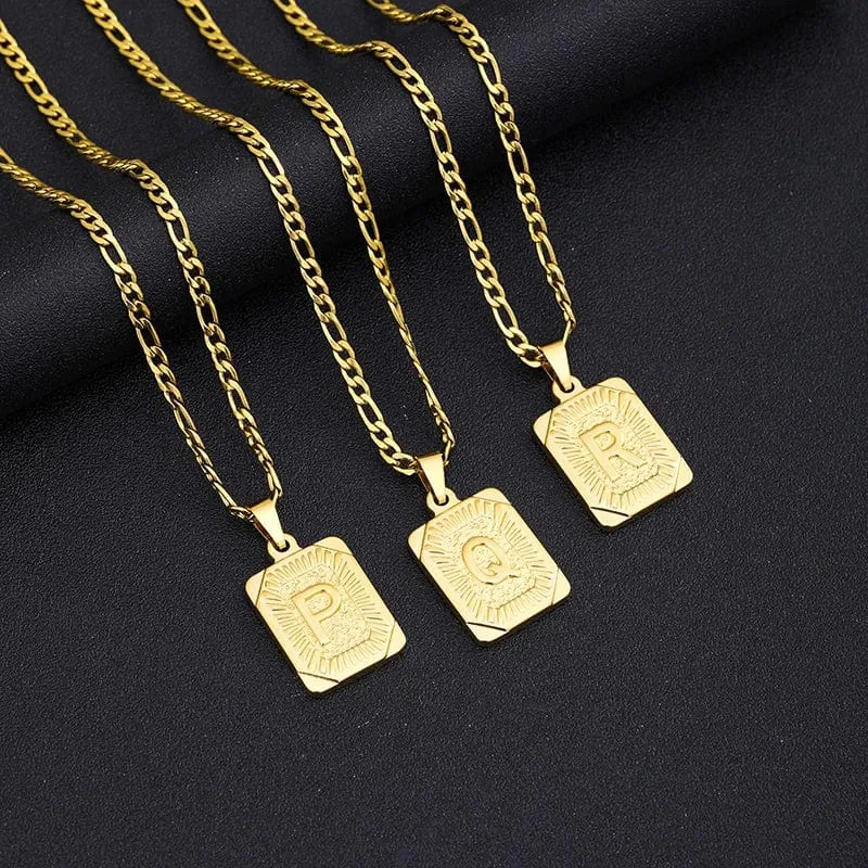Halskette mit Anfangsbuchstaben-Anhänger aus Edelstahl, goldene kubanische Kette, AZ, Alphabet, Namensschmuck für Männer und Frauen, Geschenk