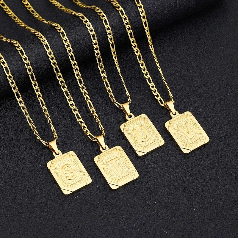 Halskette mit Anfangsbuchstaben-Anhänger aus Edelstahl, goldene kubanische Kette, AZ, Alphabet, Namensschmuck für Männer und Frauen, Geschenk