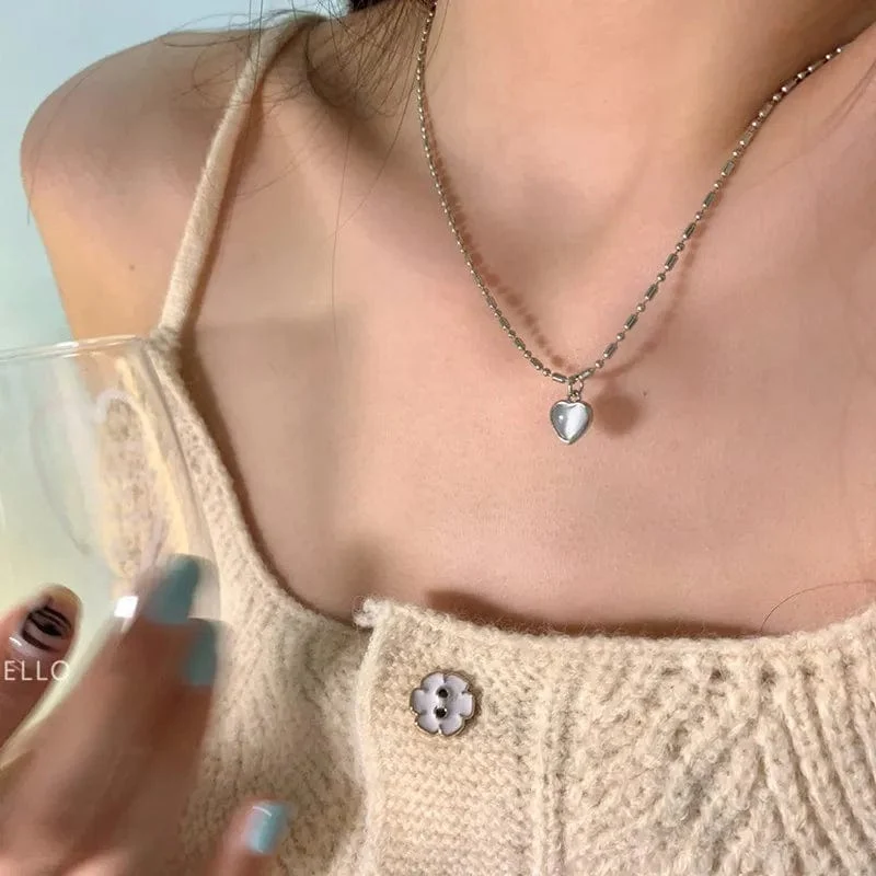 Kpop Herz-Halskette, französische Glücksbohne, Liebes-Schlüsselbeinkette, koreanische einfache weibliche Doppelschicht-Halskette, weiblicher Anhänger für Frauen