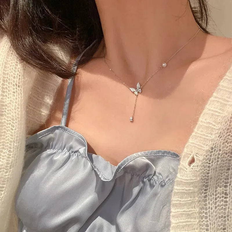 Kpop Herz-Halskette, französische Glücksbohne, Liebes-Schlüsselbeinkette, koreanische einfache weibliche Doppelschicht-Halskette, weiblicher Anhänger für Frauen