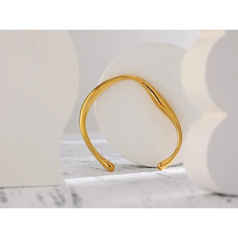 Yhpup Öffnung 316 Edelstahl Handgelenk Armband Armreif Gold Farbe Minimalistischen Textur Aussage Marke Schmuck für Frauen Party