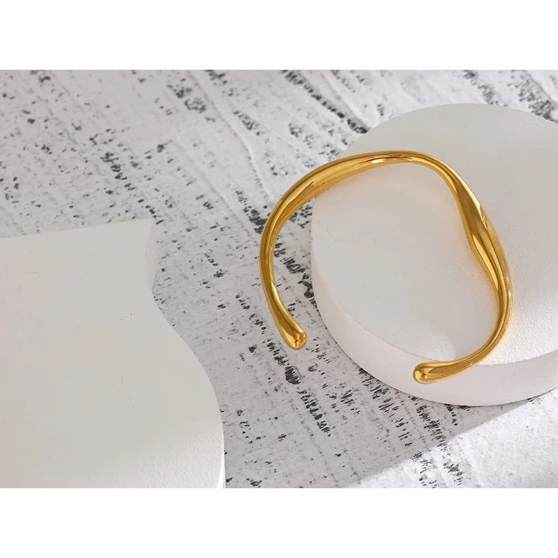 Yhpup Öffnung 316 Edelstahl Handgelenk Armband Armreif Gold Farbe Minimalistischen Textur Aussage Marke Schmuck für Frauen Party