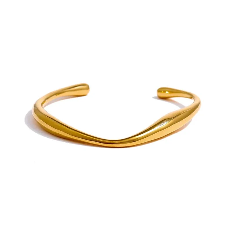 Yhpup Öffnung 316 Edelstahl Handgelenk Armband Armreif Gold Farbe Minimalistischen Textur Aussage Marke Schmuck für Frauen Party