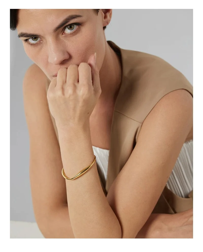 Yhpup Öffnung 316 Edelstahl Handgelenk Armband Armreif Gold Farbe Minimalistischen Textur Aussage Marke Schmuck für Frauen Party