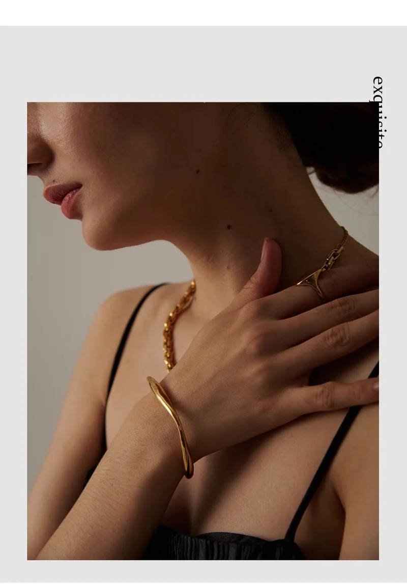 Yhpup Öffnung 316 Edelstahl Handgelenk Armband Armreif Gold Farbe Minimalistischen Textur Aussage Marke Schmuck für Frauen Party