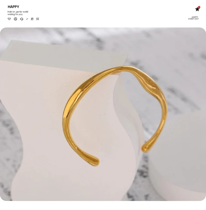 Yhpup Öffnung 316 Edelstahl Handgelenk Armband Armreif Gold Farbe Minimalistischen Textur Aussage Marke Schmuck für Frauen Party