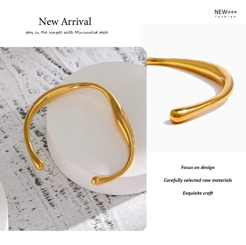 Yhpup Öffnung 316 Edelstahl Handgelenk Armband Armreif Gold Farbe Minimalistischen Textur Aussage Marke Schmuck für Frauen Party