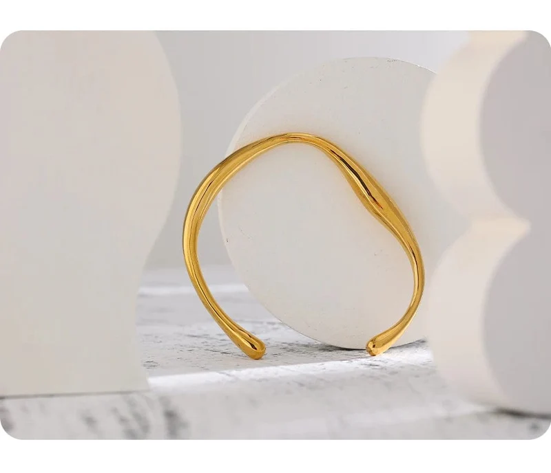 Yhpup Öffnung 316 Edelstahl Handgelenk Armband Armreif Gold Farbe Minimalistischen Textur Aussage Marke Schmuck für Frauen Party
