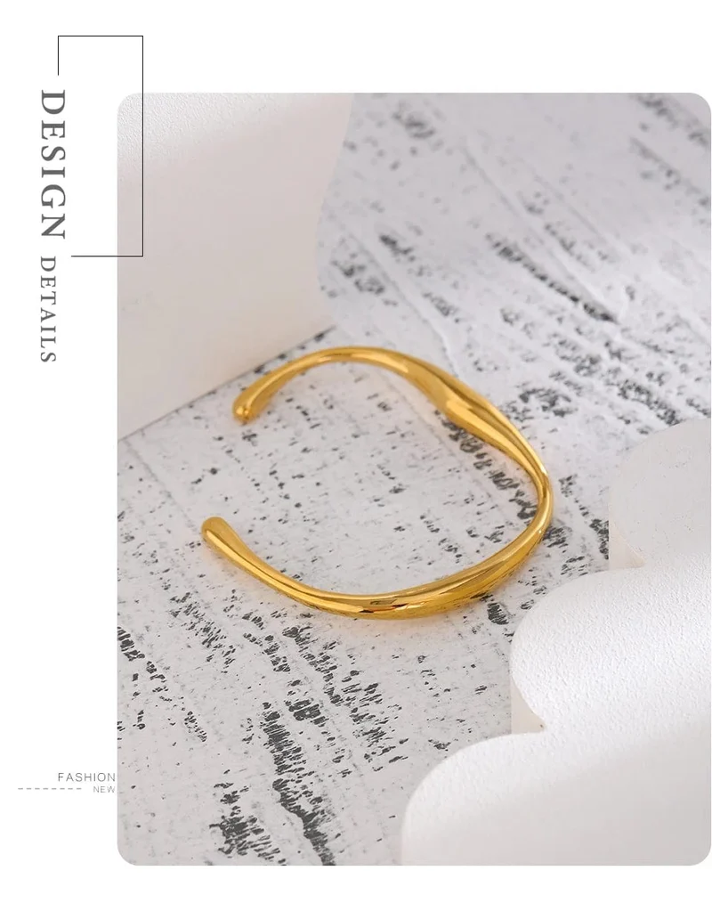 Yhpup Öffnung 316 Edelstahl Handgelenk Armband Armreif Gold Farbe Minimalistischen Textur Aussage Marke Schmuck für Frauen Party