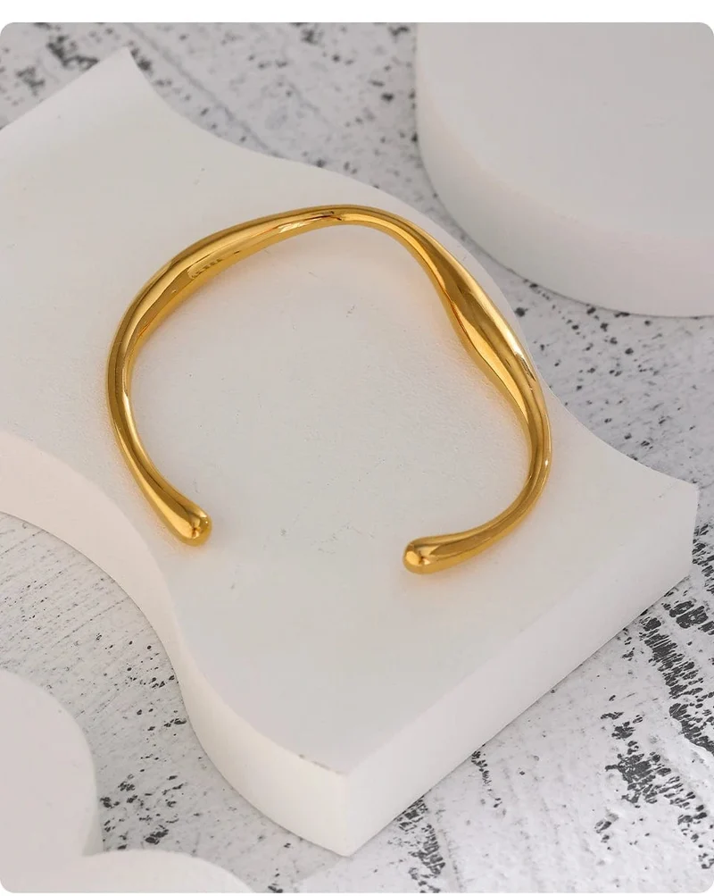 Yhpup Öffnung 316 Edelstahl Handgelenk Armband Armreif Gold Farbe Minimalistischen Textur Aussage Marke Schmuck für Frauen Party
