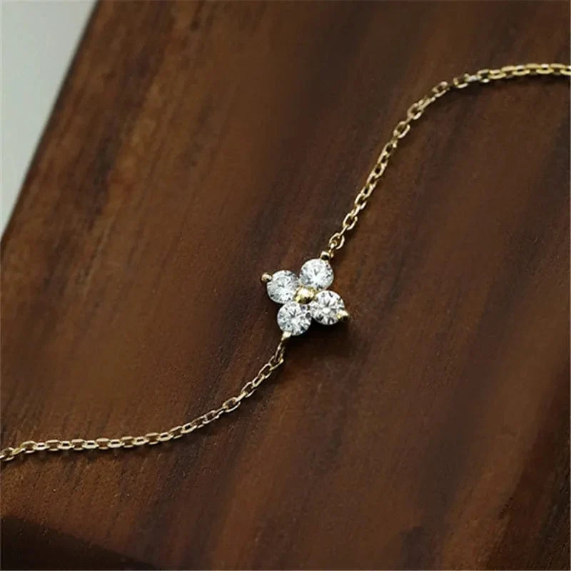 CANNER Echt S925 Sterling Silber Mini Zirkon Blume Anhänger Armband Kette für frauen Edlen Schmuck Geschenke Gold Armbänder Armreifen