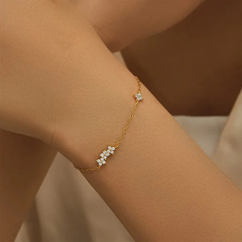 CANNER Echt S925 Sterling Silber Mini Zirkon Blume Anhänger Armband Kette für frauen Edlen Schmuck Geschenke Gold Armbänder Armreifen