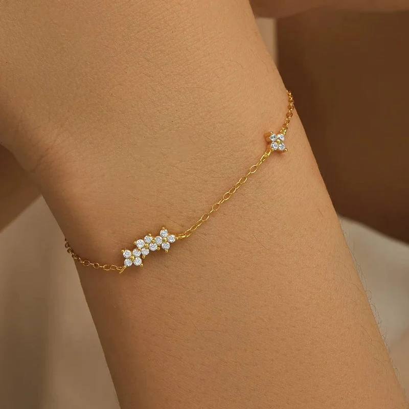 CANNER Echt S925 Sterling Silber Mini Zirkon Blume Anhänger Armband Kette für frauen Edlen Schmuck Geschenke Gold Armbänder Armreifen