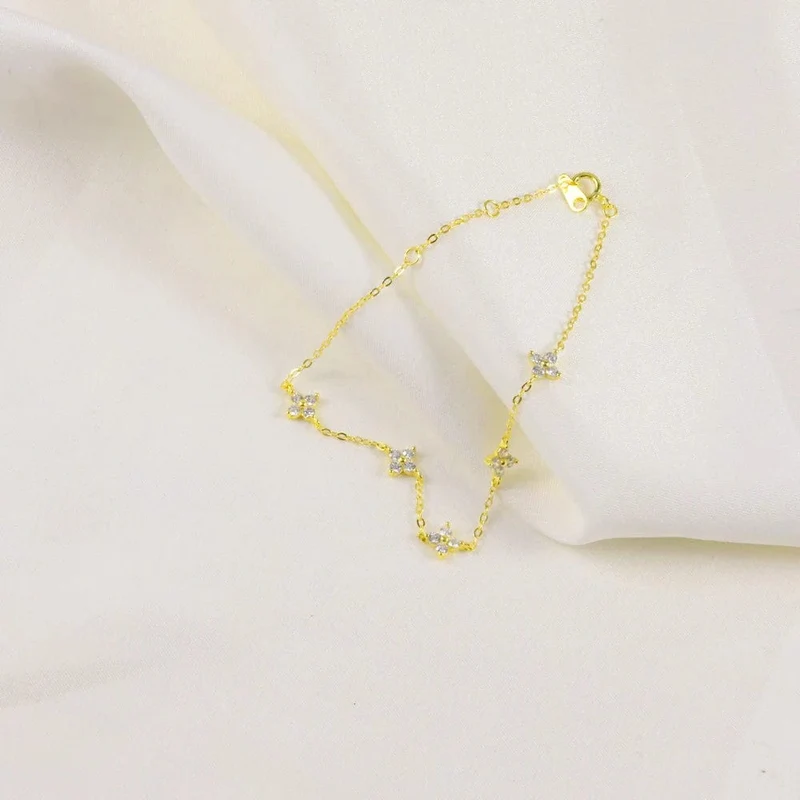 CANNER Echt S925 Sterling Silber Mini Zirkon Blume Anhänger Armband Kette für frauen Edlen Schmuck Geschenke Gold Armbänder Armreifen