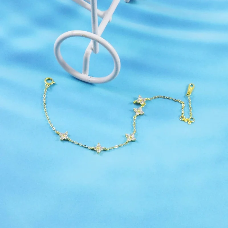 CANNER Echt S925 Sterling Silber Mini Zirkon Blume Anhänger Armband Kette für frauen Edlen Schmuck Geschenke Gold Armbänder Armreifen