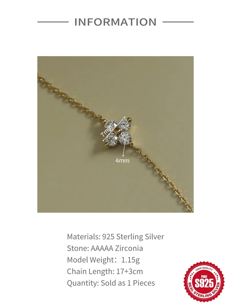 CANNER Echt S925 Sterling Silber Mini Zirkon Blume Anhänger Armband Kette für frauen Edlen Schmuck Geschenke Gold Armbänder Armreifen