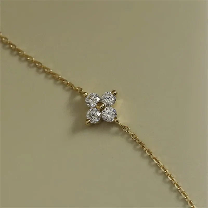 CANNER Echt S925 Sterling Silber Mini Zirkon Blume Anhänger Armband Kette für frauen Edlen Schmuck Geschenke Gold Armbänder Armreifen