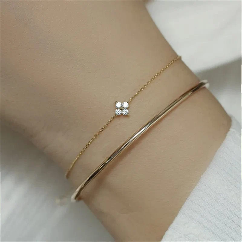 CANNER Echt S925 Sterling Silber Mini Zirkon Blume Anhänger Armband Kette für frauen Edlen Schmuck Geschenke Gold Armbänder Armreifen