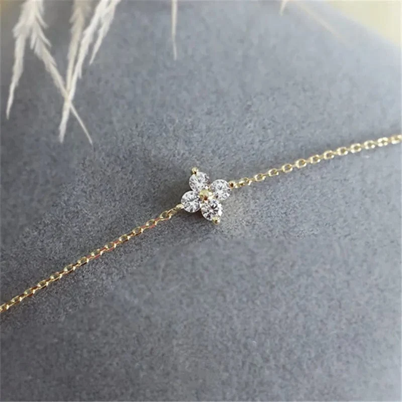 CANNER Echt S925 Sterling Silber Mini Zirkon Blume Anhänger Armband Kette für frauen Edlen Schmuck Geschenke Gold Armbänder Armreifen