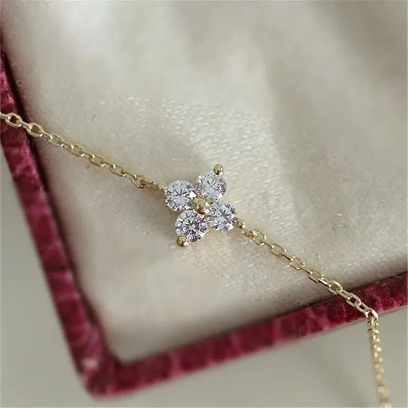 CANNER Echt S925 Sterling Silber Mini Zirkon Blume Anhänger Armband Kette für frauen Edlen Schmuck Geschenke Gold Armbänder Armreifen