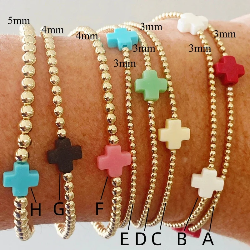 Vlen Kreuzarmband, stapelbar, vergoldet, 18 Karat, wasserdicht, Design-Armbänder für Frauen, Schmuck, Naturstein, Boho, Sommer-Pulseras