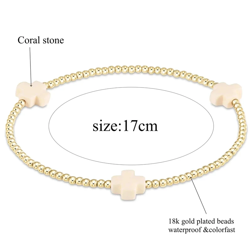 Vlen Kreuzarmband, stapelbar, vergoldet, 18 Karat, wasserdicht, Design-Armbänder für Frauen, Schmuck, Naturstein, Boho, Sommer-Pulseras