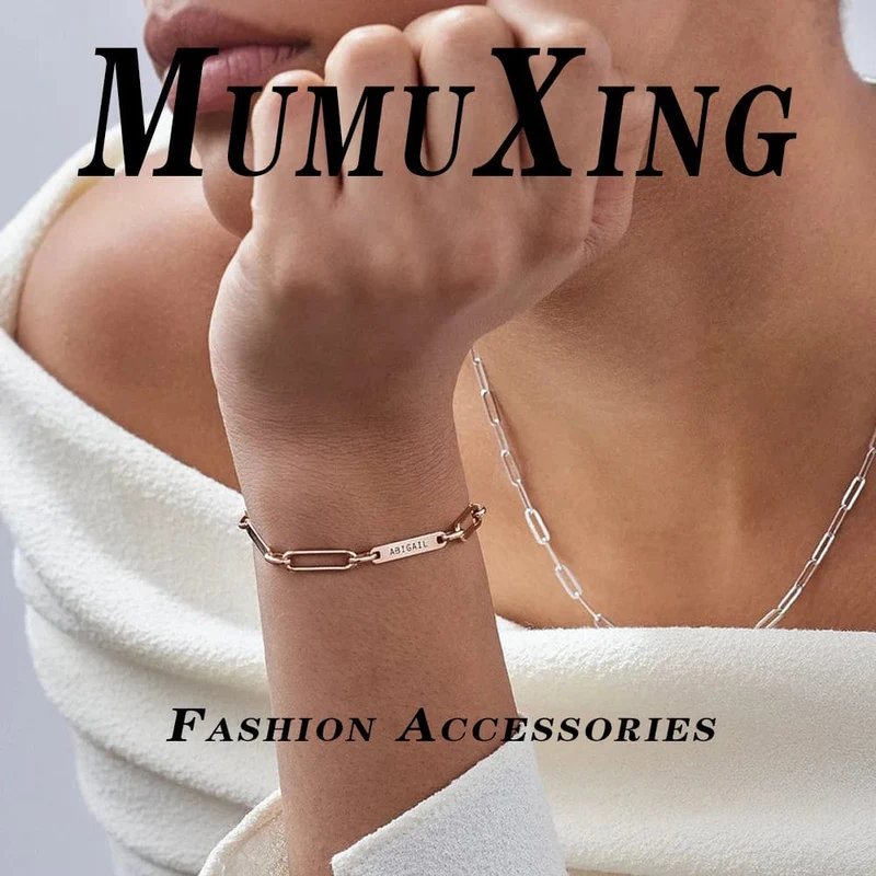 Individuelles graviertes Namensarmband, luxuriöser goldener Edelstahlschmuck für Frauen, personalisiertes verstellbares Armband mit Büroklammerkette